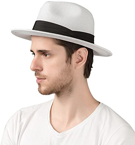 Lanzom Sommerhut für Damen und Herren, faltbar, Schlapphut, verstaubar, mit breiter Krempe, Style B-weiß, Small