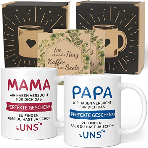 Set regalo per mamma, papà, regalo di Natale, mamma e papà, tazza con scritta, mamma papà, figlia, figlio, idea regalo (ceramica 330 ml)