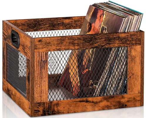 3IngSeagulls Schallplatten-Aufbewahrungskiste aus Holz, klassischer Würfel-Organizer, Aufbewahrung für 100 Schallplatten, brauner Vinyl-Schallplattenhalter für Alben, super einfach zu montieren