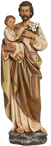 BC Statue St. Joseph und Jesuskind, katholische Heilige Figur, religiöses Geschenk zum Vatertag, inspirierende Innendekoration, 35,6 cm hoch, handbemalt von Buildclassic