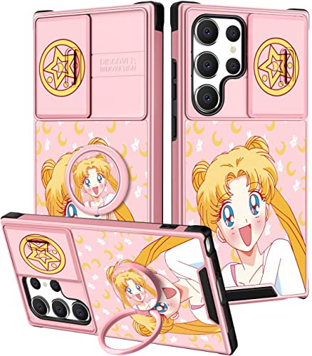 Qerrassa Schutzhülle für Samsung S23 Ultra mit Kamera-Abdeckung und Ringhalter, S23 ultraharte Schutzhülle für Damen, niedliches Cartoon, Kawaii, lustig, stoßfest, für Samsung Galaxy S23 Ultra 17,3 cm