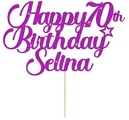Personalised Happy Birthday Cake Topper Cake Decorations Double Sided Glitter Cake Toppers Custom Gifts for Women Men Friend with Any Age Name on 1st 10th 20th 30th 40th 50th (Purple)