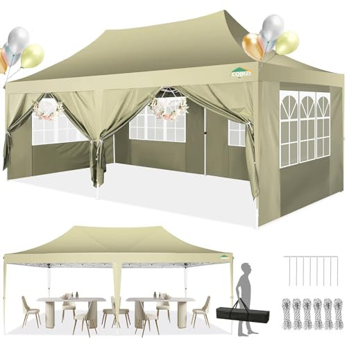 COBIZI Pavillon 3x6 Faltpavillon Wasserdicht Stabil mit 6 Seitenteilen Kegelförmig Partyzelt 3 Höhenverstellbar UV-Schutz Tragetasche Zelthering, Seile für Garten, Hochzeiten, Markt, Freien Event