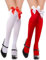 Kiiwah 2 Paia Calzini Lunghe Donna con Fiocchi, Calze Autoreggenti Calze Parigine da Donna (Rosso, Bianco)