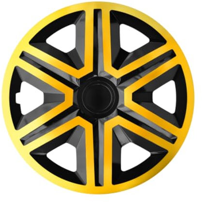 Luckyberg Radkappen 16 Zoll Action | Zierkappen in vielen Farben, Radzierblenden 4er-Set für die meisten Automarken und Stahlfelgen. Felgenabdeckung für Autofelgen. (16 - Gold/SCHWARZ)