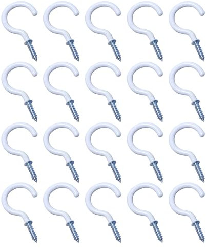 Leliafleury 20Pcs Screw in Hooks Plastic Coated White Cup Hooks for Hanging Plants Cups Kitchen Utensils, 2 Inch