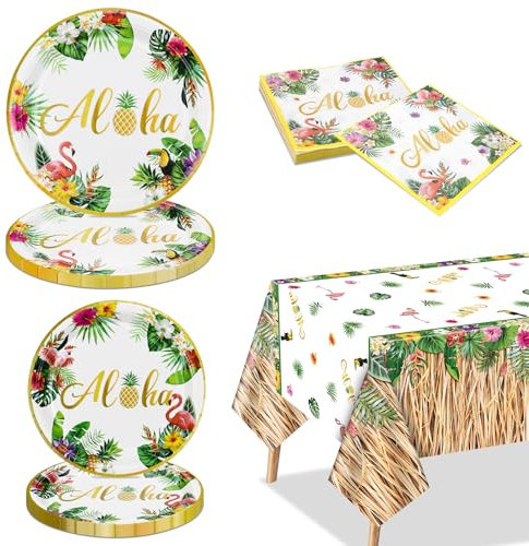 Luau Decorazioni Per Feste, 61 Pezzi, Decorazioni Per Feste Hawaiane Con Piatti, Tovaglia Con Gonna D'erba, Tovaglioli Per Feste Estive in Spiaggia E Feste Aloha