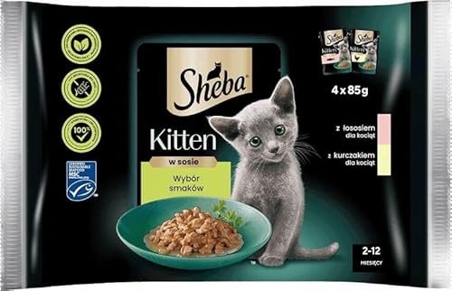 Sheba Kitten in Sauce mit Lachs und Huhn, komplettes Nassfutter für Kätzchen, 20 Beutel à 85 g (5 x 4 x 85 g)