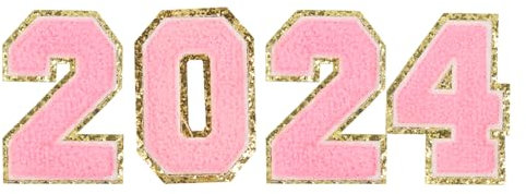 sourcing map 4pcs Glitters Chenille Number Patches 8.4cm / 3.3 Iron-On Embroidery Numbers for Team Uniforms Sports T-Shirts Hats Bags (Pink, Number 2024)