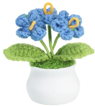 PATIKIL Fiori all'Uncinetto, Non Ti Scordar Di Mé a Mano a Maglia 3 Teste Tessuto Artificiale Piccolo in Vaso con Steli per Decorazione Tavoli Ufficio Festa Nuziale San Valentino, Blu
