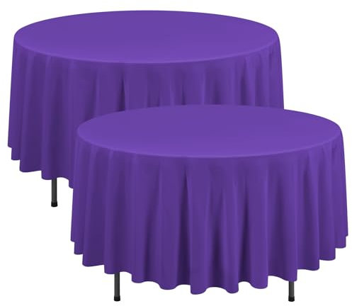 2er-Pack lila runde Tischdecken, 229 cm, Polyester, Flecken- und resistent, waschbar, Tischdecke für Hochzeit, Geburtstag, Partys, Bankett, Tischdekoration
