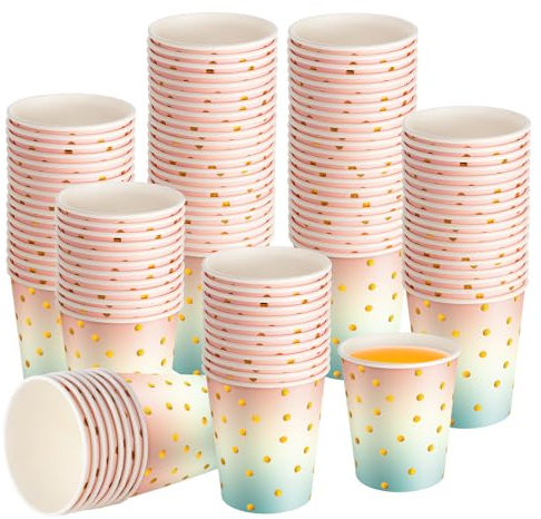 CEILIWEN Lot de 100 gobelets en carton de couleur arc-en-ciel pour boissons chaudes et froides 250 ml