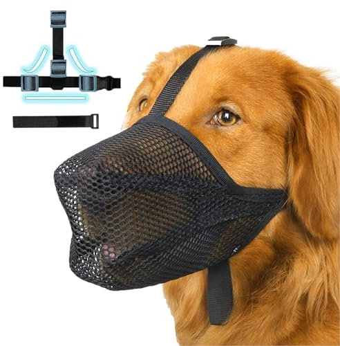 Dog Muzzle Soft Nylon Muzzle - Adjustable Breathable Mesh Muzzle, Dog Mask, Mouth Cover for Anti-Biting Anti-Barking Licking (Black, XL) 