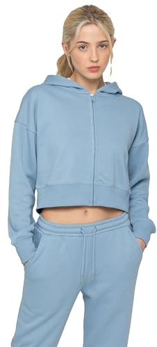 989Zé ENZO Womens Hoodie Top Casual Fleece Cropped Sweatshirt With Hood Crop Hoody (UK, Alpha, XL, Regular, Regular, Blue With Zip)