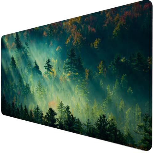 Owege Gaming Mauspad XXL 900 x 400 mm Morgenglanzwald Mousepad Groß Vernähte Kanten Wasserdicht Anti-Rutsch für PC, MacBook, Laptop Verbessert Präzision und Geschwindigkeit