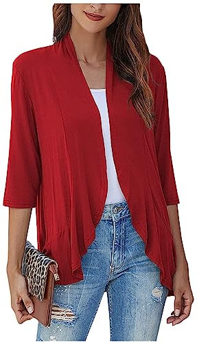 SCBFDI Cardigan Donna Elegante, Cardigan Da Donna Aperto Sul Davanti In Tinta Unita Con Drappeggio Cardigan Leggeri Con Volant 3/4 di Manica Giacca Da Moto Da Lavoro Elegante, Spolverino Donna