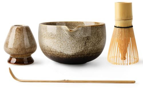 EOIMS Japanese Matcha Tea Set,Ceramics Match Bowl with Spout,Included Handmade Ceramic Whisk Holder, Matcha Whisk (Chasen) and Scoop,Perfect Matcha Ceremony Kit for Traditional Tea Ceremony