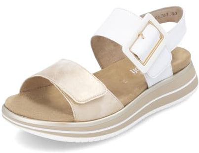 Remonte Damen Riemchensandalen D1J53, Frauen Sandalen,lose Einlage,Freizeitschuhe,offene Schuhe,Strandschuhe,Riemen,Riemchen,Weiss Kombi (80),45 EU