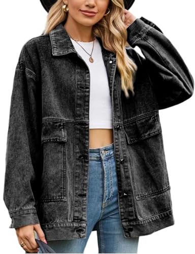 MINTLIMIT Denim Jackets for Women Long Sleeve Oversized Button Up Denim Coat Casual Jean Jacket Coat with Pockets