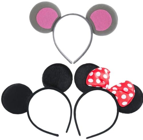 KOLZEMV 3 Pièces Oreilles de Souris de Bande Dessinée sur Bandeau Gris, Animal Oreilles de Souris Bandeaux de Cheveux Pour Enfants Adultes Déguisement Animal Accessoire Fête Halloween Carnaval