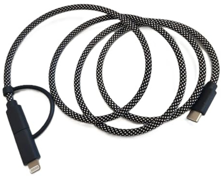 PIQUADRO - Cavo Ricarica Magnetico USB-C Lightning 1,2 m - Unisex - Grigio | Nylon intrecciato, Robusto, Carica rapida, Trasmissione dati, Multi dispositivo