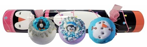 Bomb Cosmetics Festive Penguin Bath Bomb Christmas Cracker Gift Set, Festive Scents Infused with Pure Essential Oils, Handmade with Love, Stocking Filler