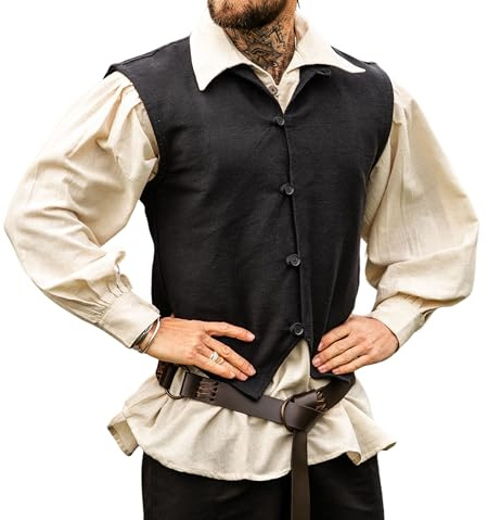 Leonardo Carbone® Herren Mittelalter Weste Irvin | Handgewebte Baumwolle | Komfortable Innenfütterung | Westen | Jacken | Herrenmode | Mittelalter Kleidung | Baumwolle Schwarz XS