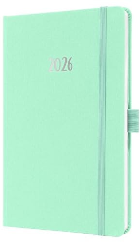 SIGEL J6409 Wochenkalender 2026 A5 mintgrün, Hardcover mit Textileinband, Gummiband, Stiftschlaufe, Einstecktasche, 174 Seiten, vegan, Buchkalender, Terminplaner Taschenkalender Jolie