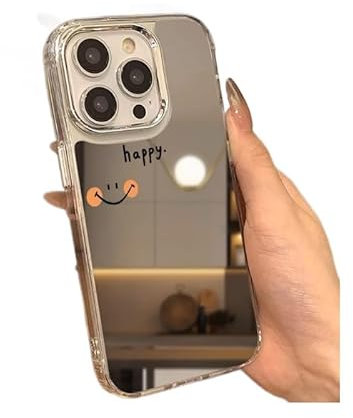Kompatibel für iPhone Hülle, Trendy Mirror Case mit Smiley-Gesicht, ästhetisches Design, Handyhülle, Geschenk für Sie und Ihn, Versilbert, stoßfest, Kamera-Vollschutz für iPhone 13 Pro