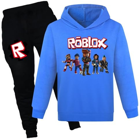 DEFANGYP A two-piece fashionable sportswear hoodie and jogging pants for boys and girls aged 1-13 (Blue-140cm)