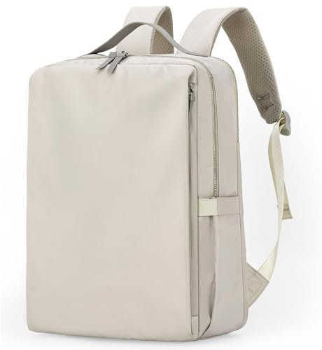 Outplea 15.6 Mochila Ordenador Portatil Mujer, 15L Mochila de Viaje Cabina, Mochilas PC Pequeña, Mochila Trabajo para Travel Avion Diario Oficina, Beige