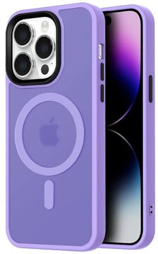 Mixroom - Cover Custodia Bumper Opaco per iPhone 14 Pro Compatibile con MagSafe Accessori Cerchio Magnetico Integrato Retro Semitrasparente Bordo Morbido in TPU Silicone Lilla