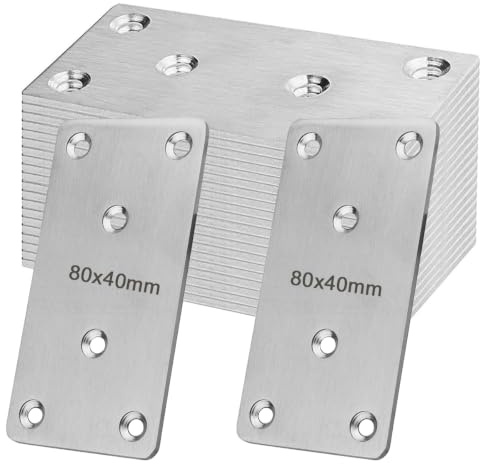WYIPOLZI 20PCS Flat Jointing Plate 80x40mm Straight Mending Plates Flat Plate Bracket Stainless Steel for Repairing and Fixing Furniture