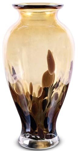 oliruim Glasvase aus geblasenem Bernstein, undurchsichtig, einzigartiges Design, breite Öffnung, Kunstdekoration für Zuhause, Wohnzimmer, Esstisch, Pampasgras-Dekor (Bernsteingold), 30 cm hoch