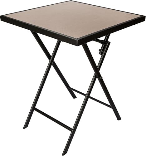 BRUBAKER Gartentisch Bergamo - 58 x 58 cm Balkontisch wetterfest - Metall Beistelltisch klappbar - Campingtisch eckig mit Stein Optik - Klapptisch für Balkon, Terrasse - Bistrotisch - Beige