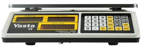 YASTA Bilancia Elettronica Digitale Da banco Professionale da Cucina Pesa alimenti da 5Gr a 40 KG Pesa Pacchi Cassette Frutta Memoria prezzi Tasto Tara Batteria Ricaricabile Portatile a LED