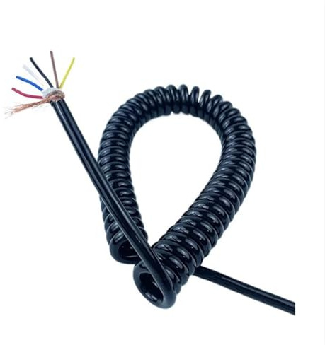 Cable 6 Core 0.5mm² Oil Resistant PU Jacket Retractable Coil Spring Wire 1-20 Meters(Stretch 3 meter)