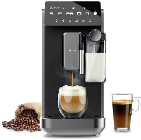 Cecotec Cafetera Superautomática con Depósito de Leche y Unidad de Procesado 20g Cremmaet Lungo Latte. 19Bares, Thermoblock, 7 Bebidas, Vaporizador, 5 Niveles Molido, Depósito Agua 2Ly 240ml Leche