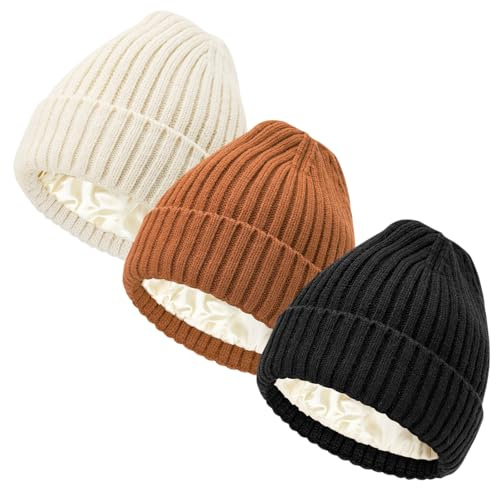 DRESHOW Satin Gefütterte Mütze für Damen Herren Winter Mütze für Unisex mit Seidigem Futter Beanie Weich und Warm für den Winter