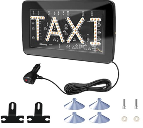 Taxischild – 12 V Taxi Leuchtschild | Lampe mit Anti-Rutsch-Panel und Saugnapfanzeige für Fahrer, Armaturenbrett, Fenster, Lieferung, Garage