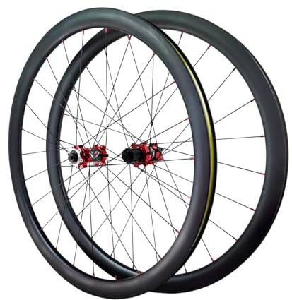 QUYCOIU 700C Carbonfaser-Fahrradräder 38Mm/50Mm Scheibenbremse Steckachse 15 * 100/12 * 142 Mm HG/MS/XDR Tower Base Offroad-Straßenradsatz Für 7-12 Gänge(Red-38MM,Tower-ms)