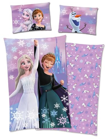 Disney Bettwäsche Frozen - Die Eiskönigin mit Anna, ELSA, Olaf 40x60 + 100x135 cm, 100% Baumwolle mit Reißverschluss