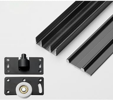 Binario for porta scorrevole a tripla guida for impieghi gravosi, kit di ferramenta in lega di alluminio silenzioso for guardaroba e armadietto(Black,1.2meter)
