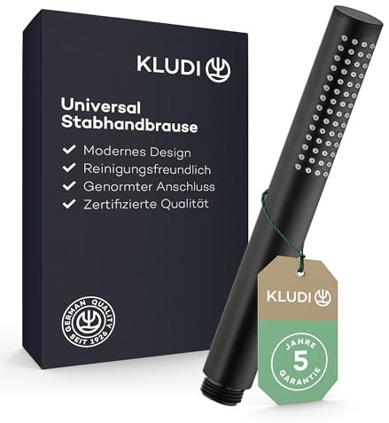 KLUDI-X1 Design Stabhandbrause (Schwarz Matt), 20 cm Länge, Anti-Kalk, 1 Strahlart, Ø 2,5 cm, G 1/2 Universalanschluss, DN 15