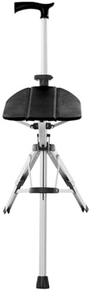 Sitzstock | Gehstock Mit Sitz | Klappbarer Gehstock mit Sitz | Höhenverstellbar 33-68cm | 264 lbs Tragkraft | Leicht & Stabil | Für Senioren & Outdoor (Schwarz)