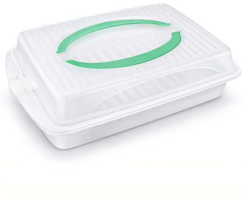 HRB Kuchencontainer mit Deckel & Tragegriff – Blechkuchenbehälter Kunststoff 45x30 cm, Transportbox für Kuchen & Muffins, Klickverschluss, BPA-frei, Kuchen Transportbox
