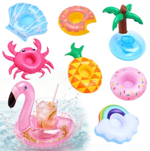 8 Stück Set Aufblasbarer Getränkehalter für Pool | Schwimmende Getränkehalter Aufblasbarer Untersetzer-Getränkehalter für Pool, Strand, Whirlpool und Sommerpartys