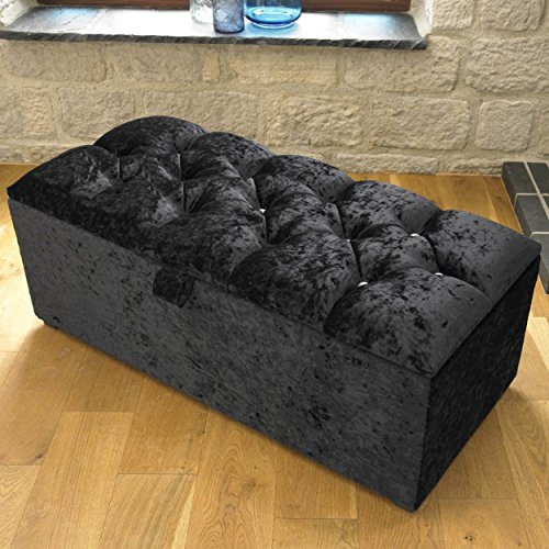 SLEEP ZONE Beautiful large ottoman,storage box, toy box and footstool in crushed velvet (black)