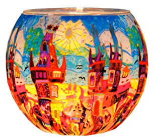 Plaristo Sommer Town 11 cm Glowing Teelichthalter, Glas, Mehrfarbig, 10,5 x 10,5 x 9 cm
