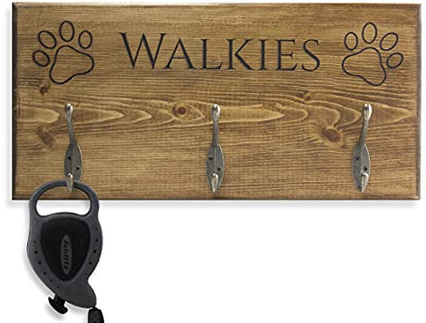 Peak Heritage Personalised Engraved 'Walkies' Wooden Dog Lead Holder - Any Name can be Added! Size:40 x 19 x 2cm